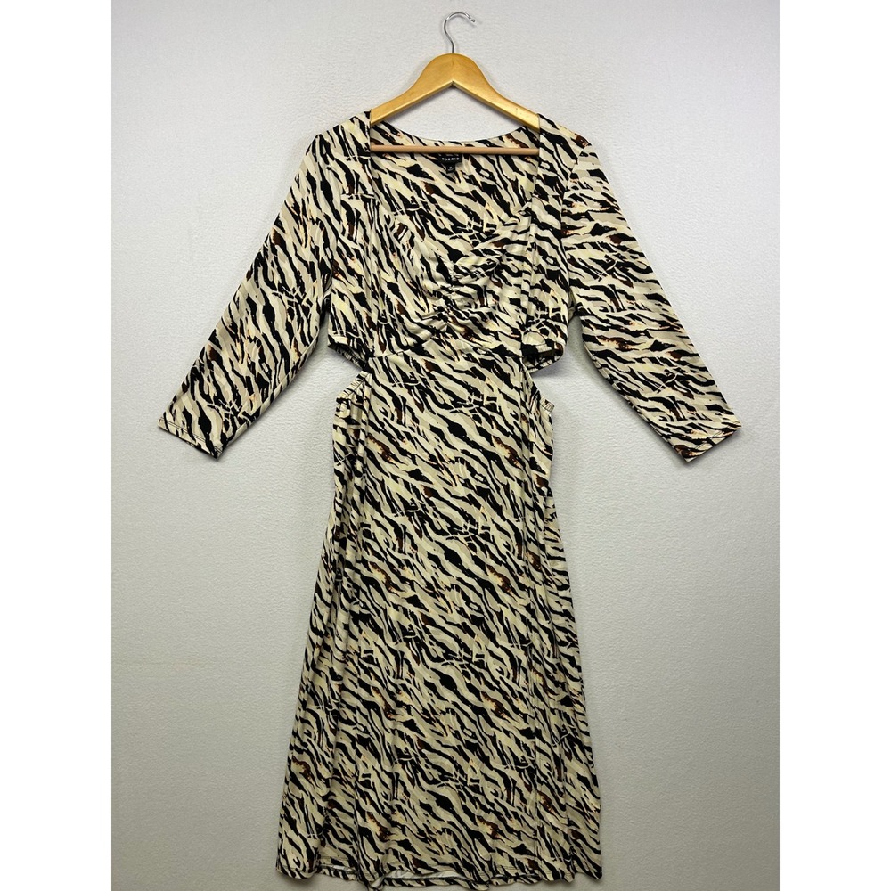 Animal Print‎ Cutout Torrid Womens 0X Beige Tiger Stripe Side Slit Midi Dress